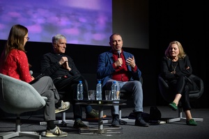 40. TNF: Prolog - Na scenie Marzenia (od lewej) Kaja Łuczyńska, Piotr Jaxa, Mikołaj Jazdon, Grażyna Szapołowska podczas spotkania z publicznością