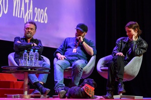 40. TNF: Dzień 7 (28.05.26) - Na scenie Marzenia twórcy filmu "Pojedynek" (od lewej): producent Marek Nowowiejski, reżyser Łukasz Palkowski, aktorka Anna Próchniak